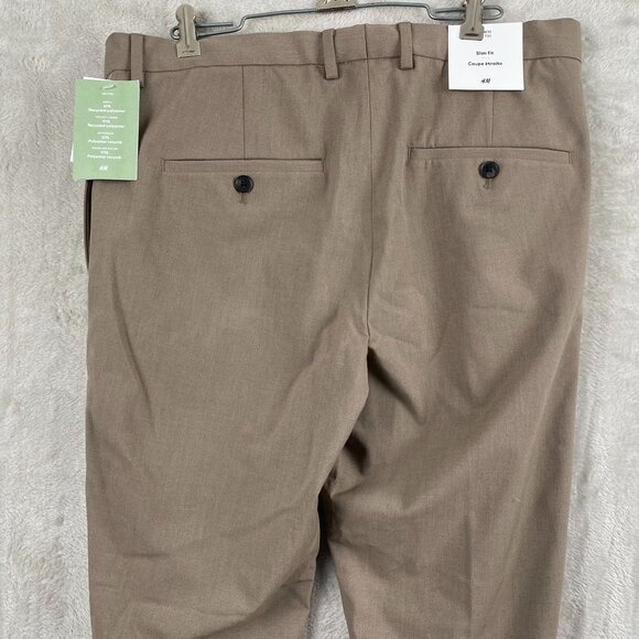 H&M Men's Trousers 33W 34x28 Measured Slim Fit Brown Recycled Polyester - Picture 13 of 16